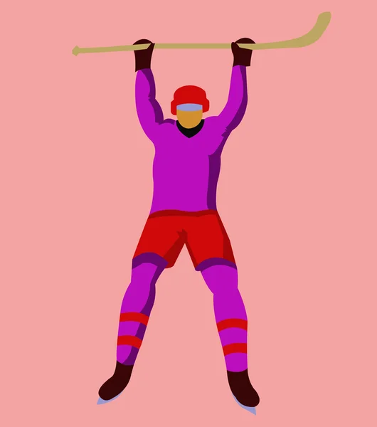 Jugador de hockey con palo de hockey y patines — Archivo Imágenes Vectoriales