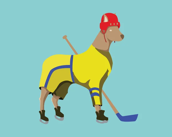 Mascota de perro de hockey en ropa deportiva amarilla — Archivo Imágenes Vectoriales