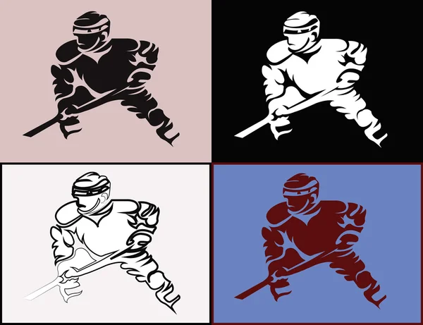 Giocatore di hockey in movimento sagome mascotte — Vettoriale Stock