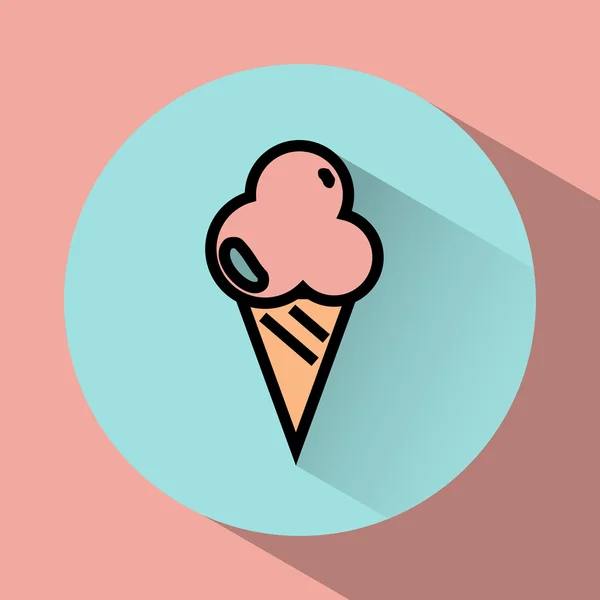 Совок мороженого в вафельном конусе плоская икона . — стоковый вектор