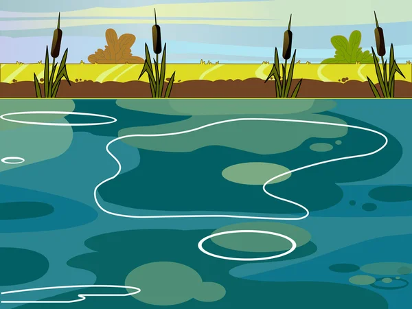 Summer Lake view vector illustration. — 图库矢量图片