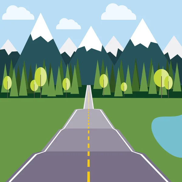 Road to Mountains flat illustration — Stock Vector