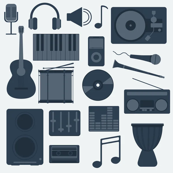 Instrumentos de música y gadgets Conjunto de iconos de gran vector — Vector de stock