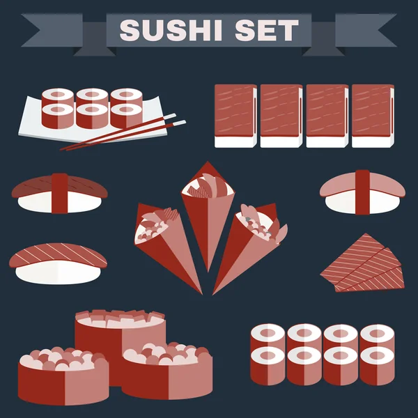 Gran conjunto de iconos de colores de sushi — Vector de stock
