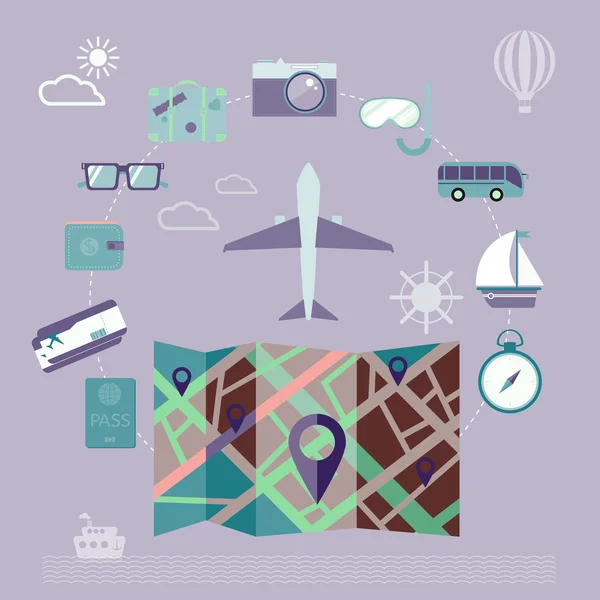 Colorful summer holiday travel planning icon set. — Stok Vektör