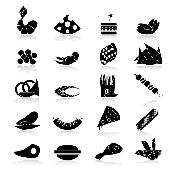 Black and White Flat Food Snacks — стоковый вектор