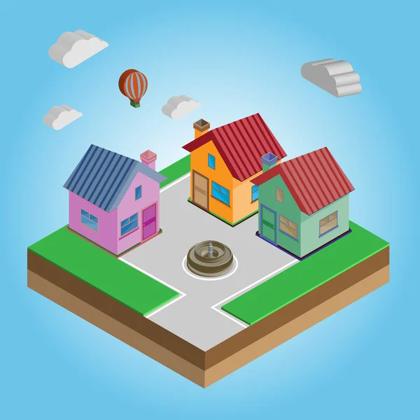 Isometric Colorful Houses on a Street — Stock Vector
