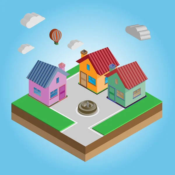 Isométricas casas coloridas en una calle — Vector de stock