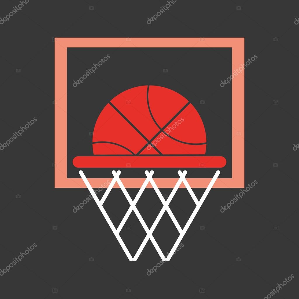 Ball in a basket. Basketball symbol icon. Vector flat illustration. Simple elements logo design. Sports objects used for playing a basketball game.