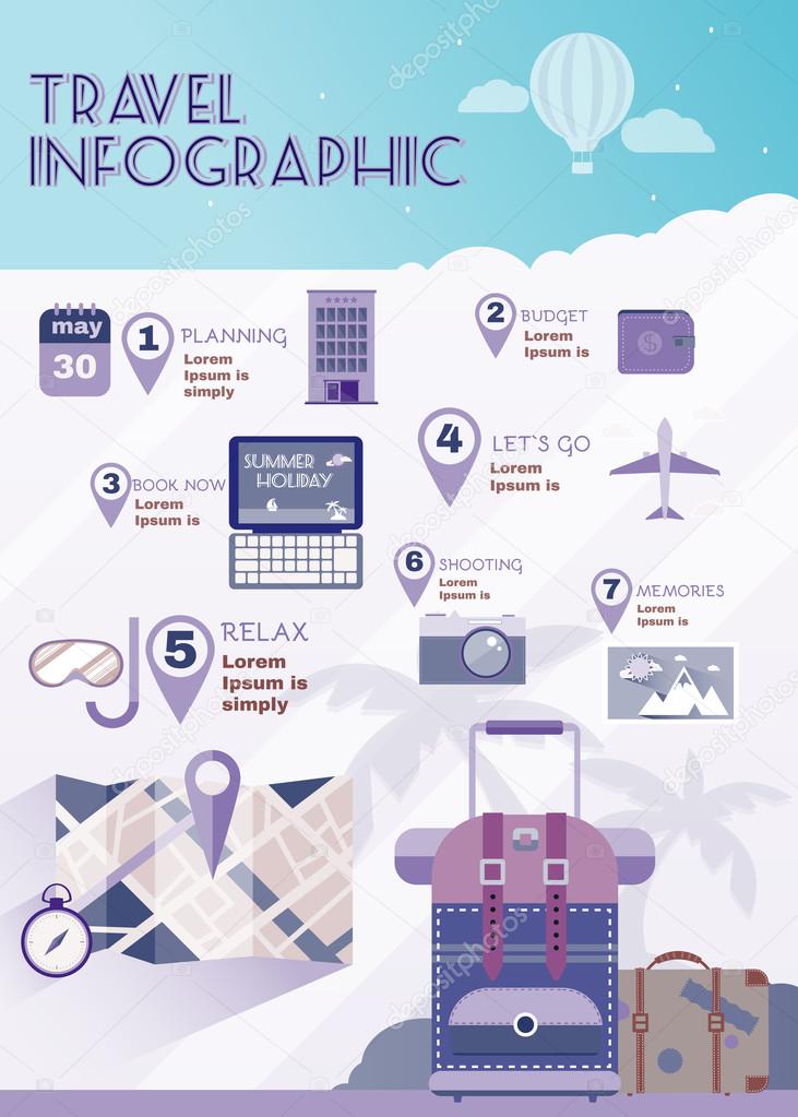 Vacation planner flat summer infographics.