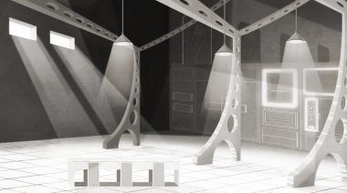 Geniş Restoran iç tasarım.