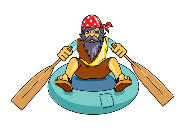 Człowiek z brody na łodzi gumowych — Zdjęcie stockowe