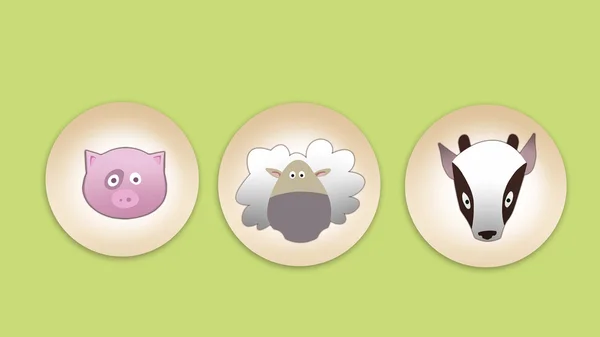 Pig, sheep and goat flat icon set — Stock Photo, Image