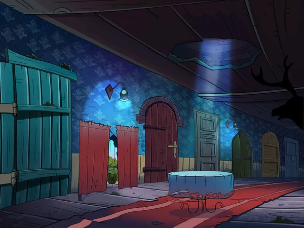 Peri masalı koridor birçok kapı ile.