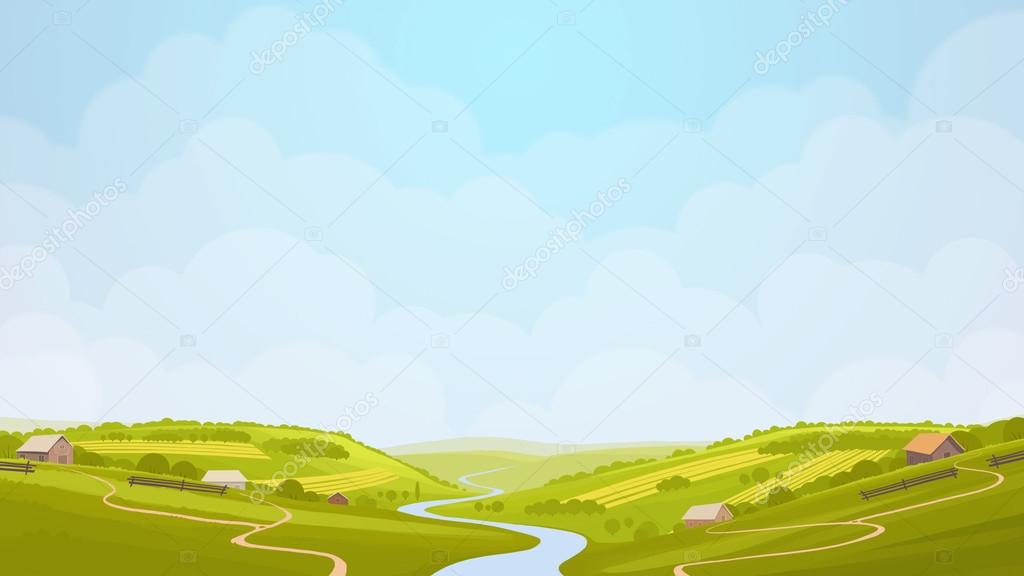 Green countryside view illustration.
