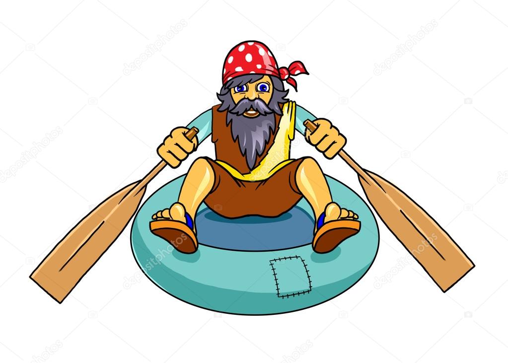 Man with beard on a rubber boat