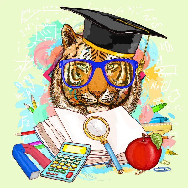 тигр студент. тигр ученый. тигр студент. худи с тигром. тигренок клипарт.