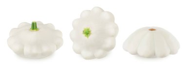 Beyaz bir arka planda izole edilmiş taze beyaz bir yaz kabağı seti..