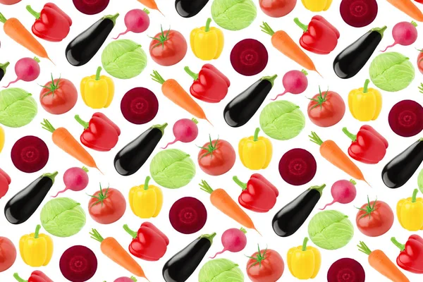 Multicolored endless pattern made with different vegetables isolated on white background. — Stock Photo, Image