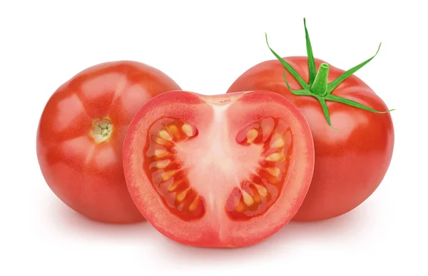 Skład warzyw ze świeżymi czerwonymi pomidorami wyizolowanymi na białym tle. — Zdjęcie stockowe