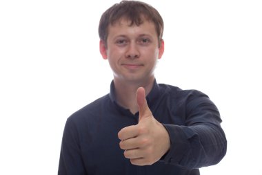 Ok işaret üzerine beyaz izole gösteren adam