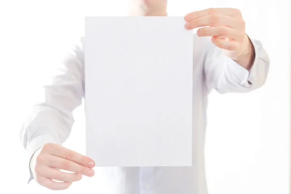 Businessman holding clear blank — Stock Photo, Image