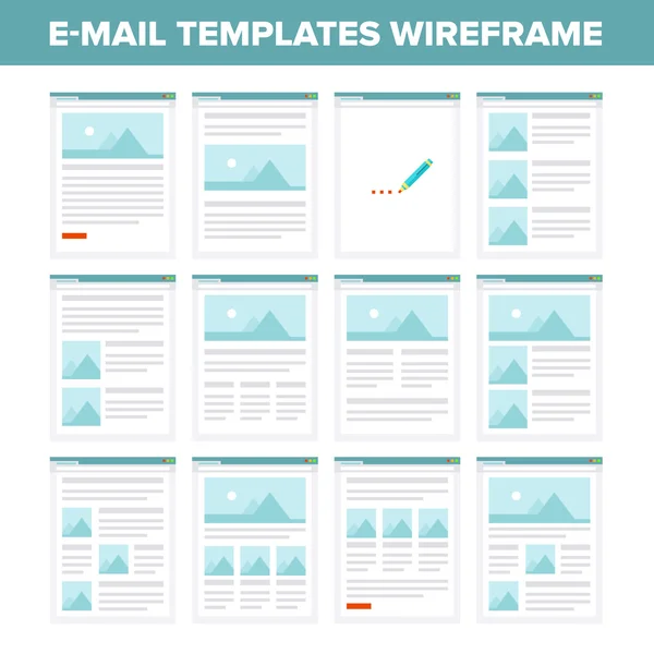 Raccolta vettoriale di modelli di e-mail piatte wireframe . — Vettoriale Stock