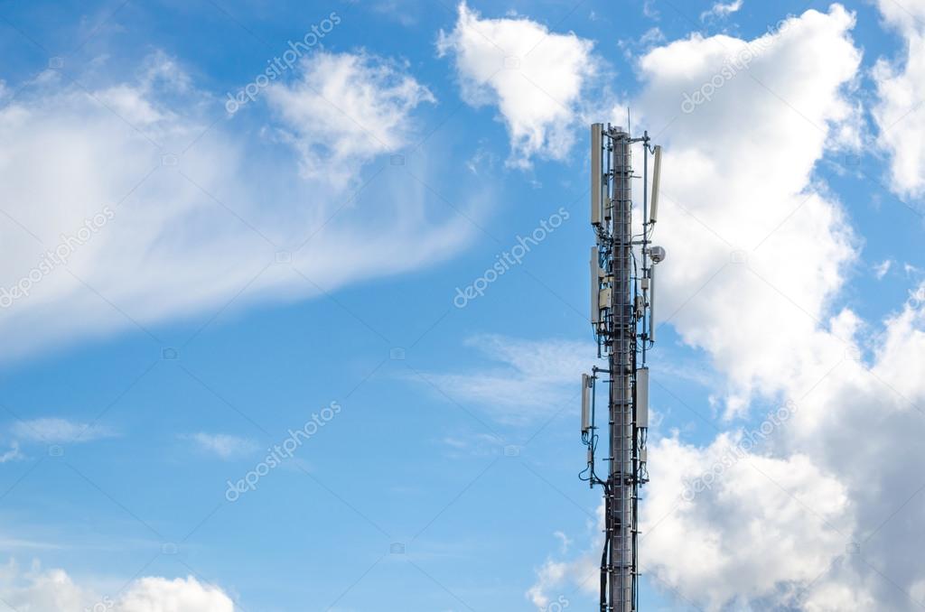 Antennas on mobile network tower. Global system for mobile communications.