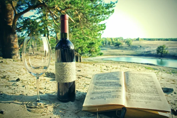 Un bicchiere di vino e una bottiglia di vino — Foto Stock