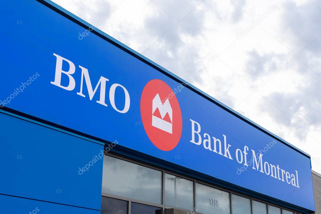 Ottawa, Canada - April 10, 2021: BMO, Bank of Montreal branch building in Canada