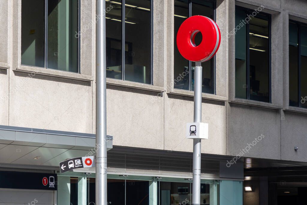 Ottawa, Canada - October 6, 2025: Entrance to O-Train station in downtown. OC Transpo Light Rail Transit
