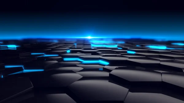 Altıgen Mavi parlaklık arka plan fütüristik. 3D render