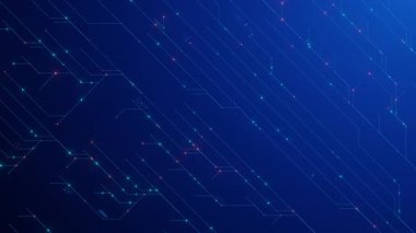 3D görüntüleme: Soyut mavi teknoloji arka plan, devre çizgileri, parlayan noktalar. Dijital veri akışı, ağ, iletişim konsepti. Teknoloji, bilim, yapay zeka ve hareket grafikleri için ideal. Modern