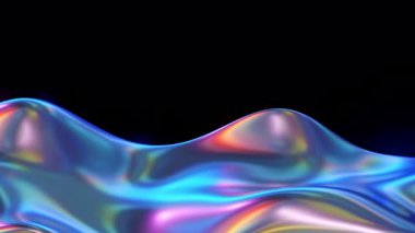 Holografik sıvı dalga arkaplanı. Yanardöner sıvı hareket, koyu renkli dokular. Dinamik, modern arka plan, kopyalama alanı. Teknoloji, sanat, tasarım projeleri ve video kaplamaları için mükemmel.