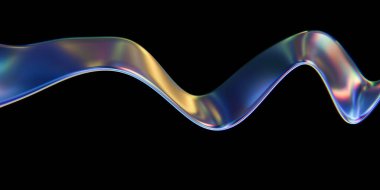 Dalgalı yanardöner kurdele soyut arkaplan. Pürüzsüz akan metalik elementler, holografik renkler, siyaha yansıyan ışık. Dinamik hareket efekti. Modern video, teknoloji ve tasarım için ideal arkaplan