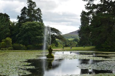 Sakin bir bahçe sahnesinde canlı yeşilliklerle çevrili sakin bir gölete suyu nazikçe püskürten bir çeşme yer alır. Golfçüler yakın sahada görülebilir, güzel öğleden sonranın tadını çıkarırlar..
