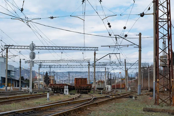 Georgia Tiflis Enlace Ferroviario Viejos Vagones Vagones Mercancías Pasajeros Fuera —  Fotos de Stock