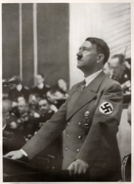 Berlin, Almanya - 30 Ocak 1939: Hitler Yahudi soruda Reichstag için konuşuyor. Antika fotoğraf çoğaltılması.