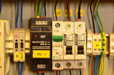 Akım koruması RFI filtresi, devre kesiciler (markalar Moeller ve özlem) ve Denetim Masası'nda Yay Baskılı Klemensler.