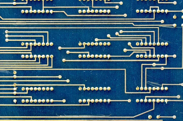 Macro dettaglio circuito integrato elettronico. Contesto tecnologico. Primo piano orizzontale . — Foto Stock