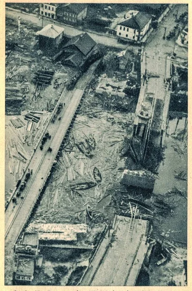Staraya Russa Unión Sovietica 1941 Puente Totalmente Destruido Sobre Río — Foto de Stock