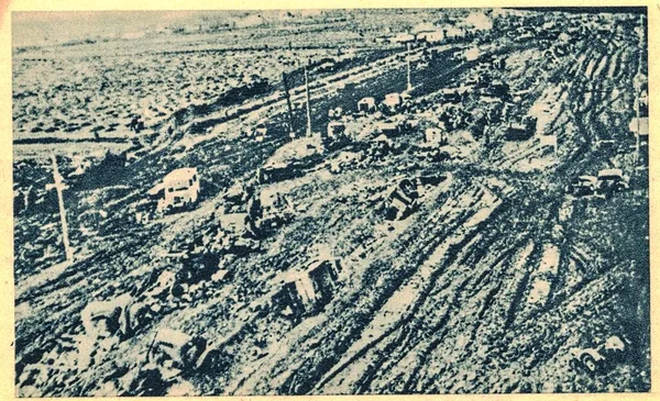 Europa Orientale 1944 Bombardamento Aereo Dei Mezzi Trasporto Dei Convogli — Foto Stock