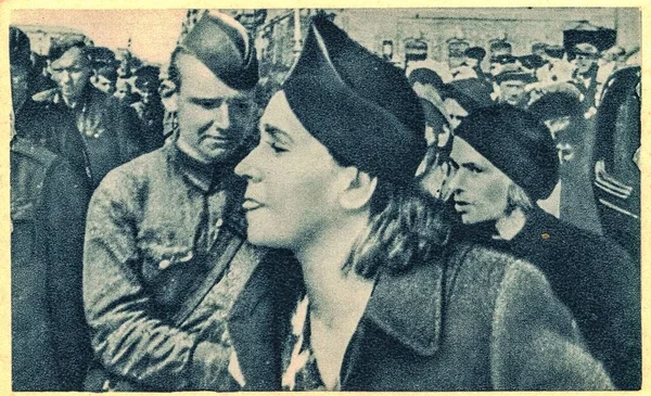 Leningrad 1944 Német Hadifoglyok Megvetése Képen Orosz Katona Van Aki — Stock Fotó