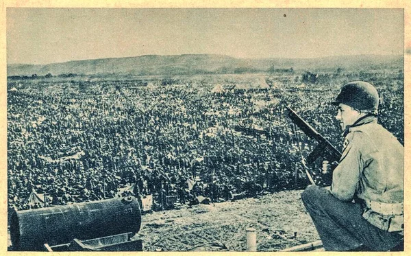 Západní Německo 1945 Pohled Amerických Vojáků Německé Zajaté Jednotky Západním — Stock fotografie