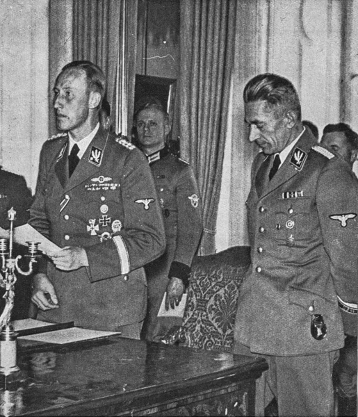 Prague Protectorate Bohemia Moravia Circa 1942 Reinhard Heydrich Left Karl — Stock Photo, Image