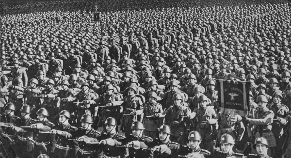 Alemanha 1930 Marcha Milícia Fascista Desfile Milícias Nazistas Durante Anos — Fotografia de Stock