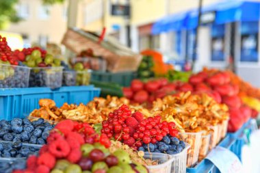 Yerel çiftçi pazarında kırmızı üzümler, ahududular, bektaşi üzümleri, billberry 'ler ve diğer meyve ve sebzeler satılıyor. Yerel çiftçi pazarında satılık taze organik ürünler
