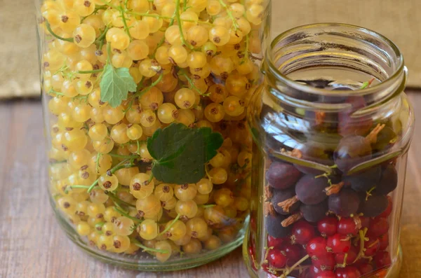 Uva spina e ribes in barattoli per preparazioni . — Foto Stock