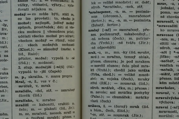 Развернутый чешский словарь. Страницы крупного плана, винтажный мотив — стоковое фото