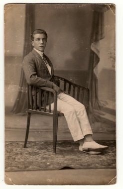 A young man - vintage photo. Photo was taken in photo studio in Hodonin (the Czech Republic). The thirties.